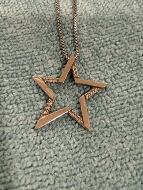 10KT White Gold Silver Star Pendant Necklace with Pavé Accents